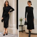 Black Long Sleeve Midi Dress