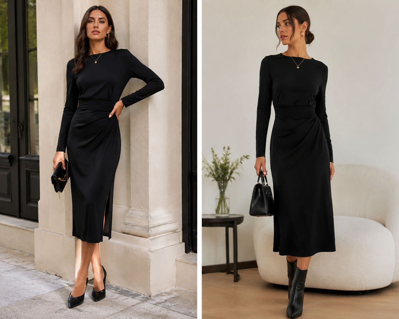 Black Long Sleeve Midi Dress