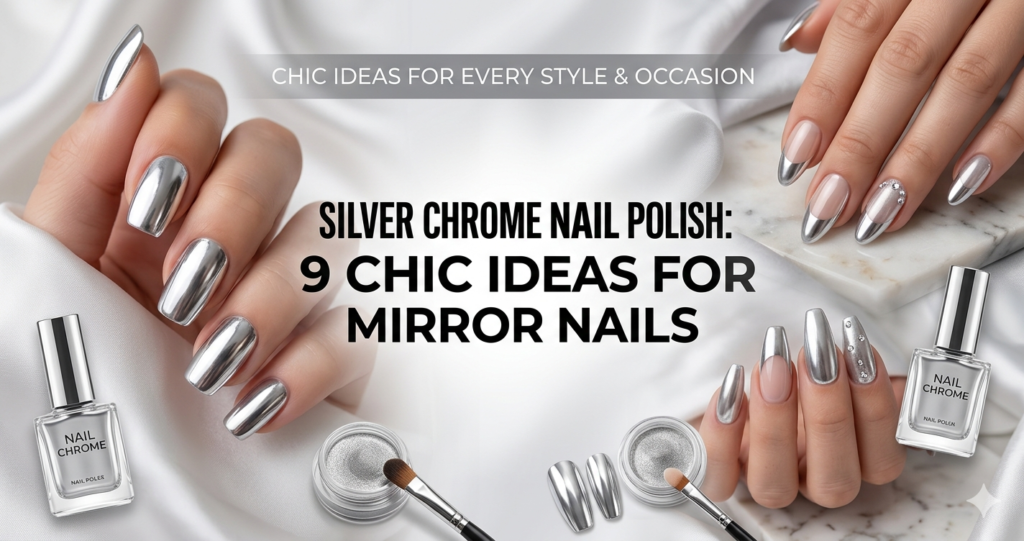 Modern beauty look featuring Silver Chrome Nail Polish with high-shine finish