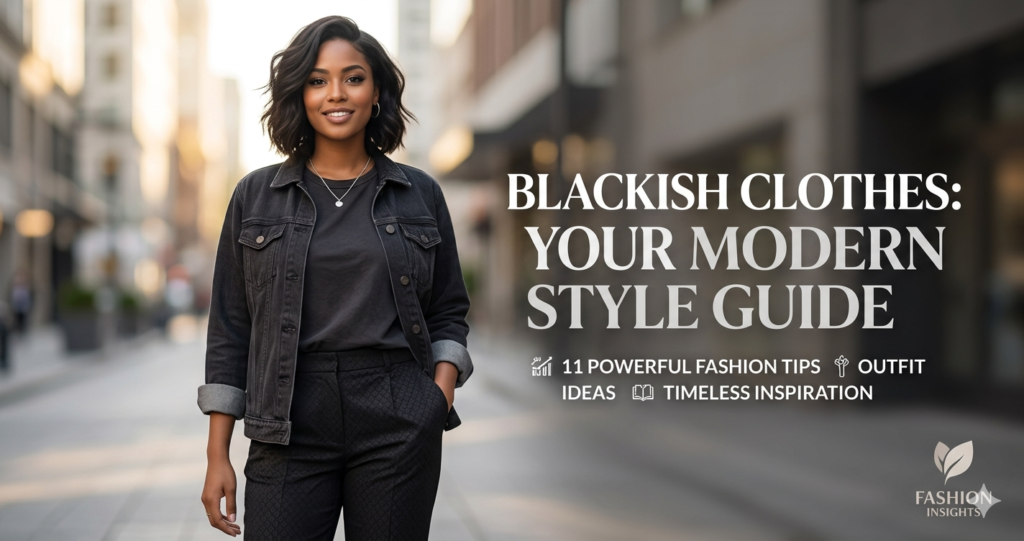 Stylish presentation of blackish clothes styling with text overlay highlighting eleven fashion tips and timeless outfit ideas for a lifestyle blog featured image.