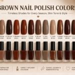 Brown Nail Polish Colors infographic featuring 15 elegant shades ranging from milk chocolate and caramel brown to espresso and dark chocolate. The image displays nail color swatches, matching polish bottles, and beauty-inspired styling elements, highlighting timeless brown manicure trends suitable for every season, skin tone, and occasion.
