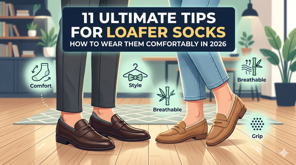 Loafer socks pehne hue mard aur aurat ke paon, unke loafers aur comfortable fitting