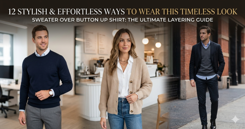 It naturally includes your target keywords (sweater over button up shirt, layering guide, smart-casual wear) without keyword stuffing.