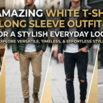 A collage of diverse men and women showcasing 10 different ways to style a classic white t shirt with long sleeve, including casual denim looks, smart jackets, and layered street fashion.