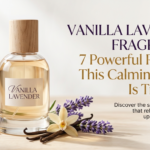 Elegant perfume bottle on a wooden table surrounded by fresh purple lavender flowers, vanilla beans, and vanilla orchids, featuring the headline "Vanilla Lavender Fragrance" for a 2026 wellness beauty blog.