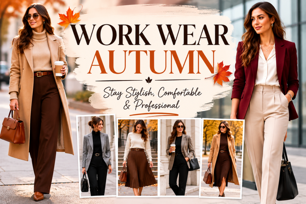 Work wear autumn outfit featuring stylish layered office clothing for a professional seasonal look.