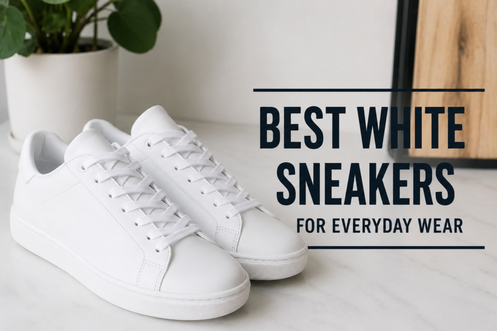 Best White Sneakers for Everyday Wear displayed on a clean minimalist background, showcasing stylish and comfortable white sneakers for daily use.