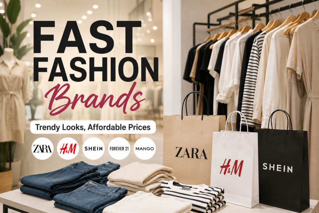 Fast Fashion Brands displayed in a modern clothing store with trendy apparel, stylish outfits, and affordable fashion collections for everyday shoppers.