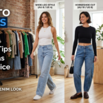 Three women showcasing different styles of Lioness jeans—wide-leg, horseshoe cut, and straight-leg fit—in a bright studio, illustrating a comprehensive denim style, sizing, and care guide.
