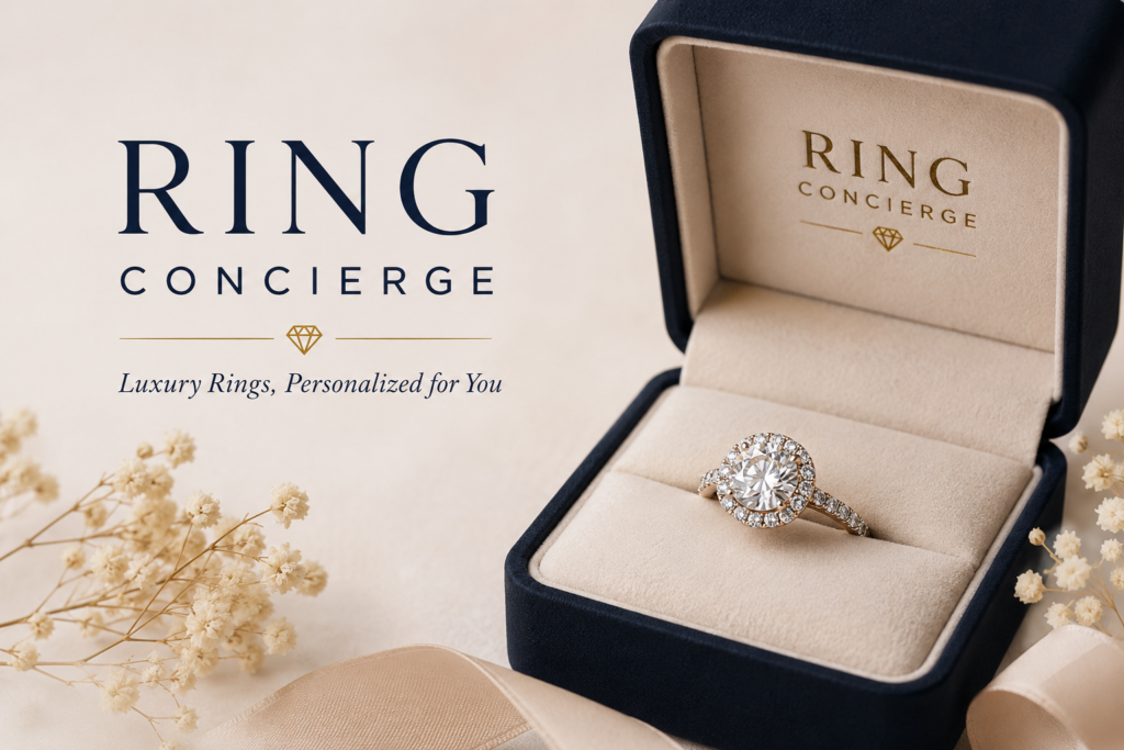Ring Concierge luxury engagement ring in an elegant jewelry box showcasing premium diamond craftsmanship and fine jewelry collection