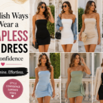 Fashion collage showing different strapless mini dress outfits with the focus keyword “Strapless Mini Dress” for stylish summer looks.